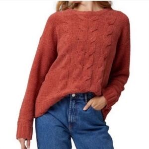 American Eagle XL Chunky Chenille Cable Knit Sweater Rust Orange 8162